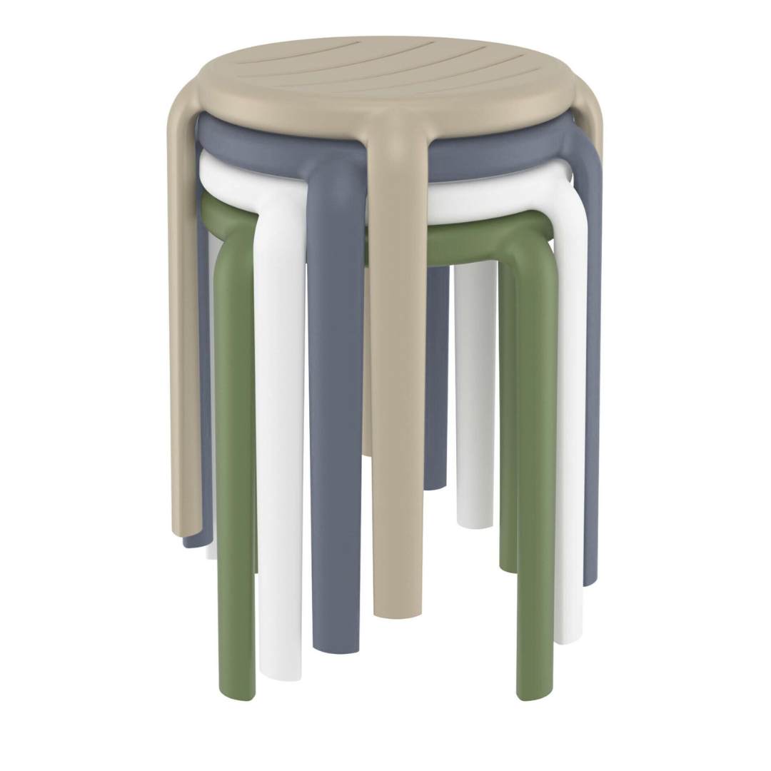 Stack of Shower Stool "Toms" in olive green, white, blue, taupe