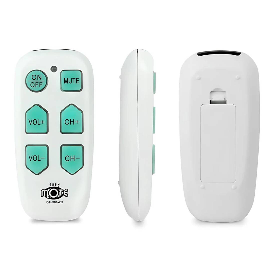 Big button TV remote top, bottom and side view