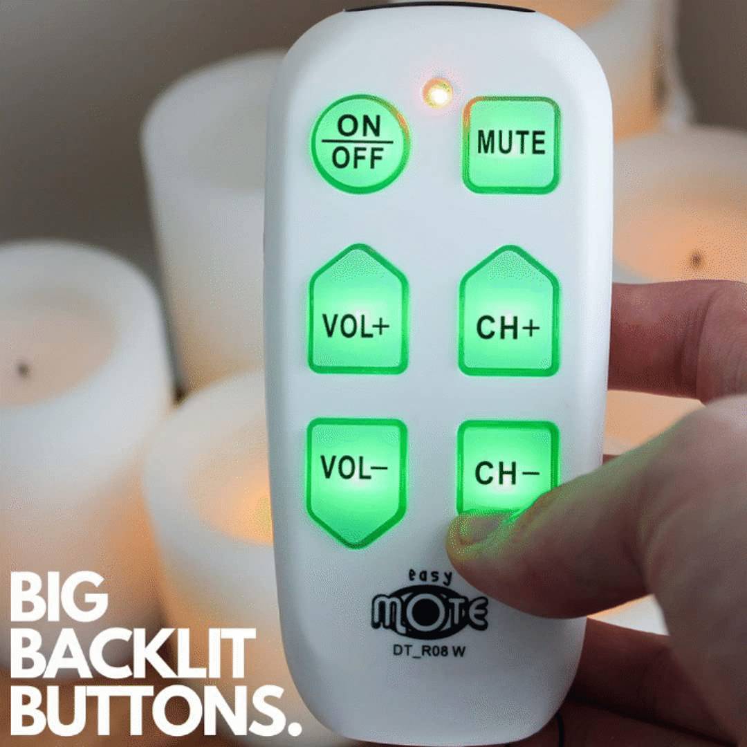 Big button TV remote with backlit buttons