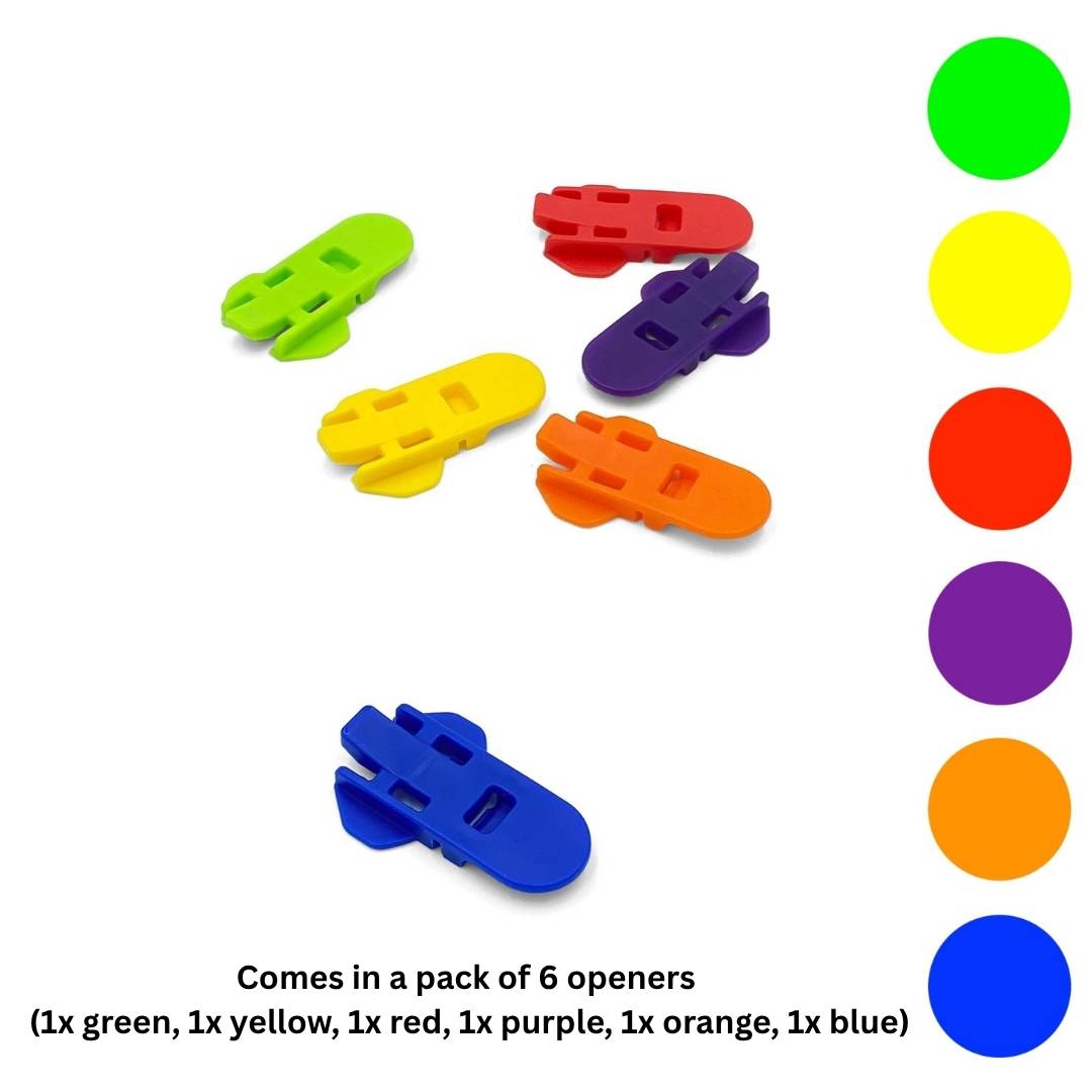 plastic can openers in six colours