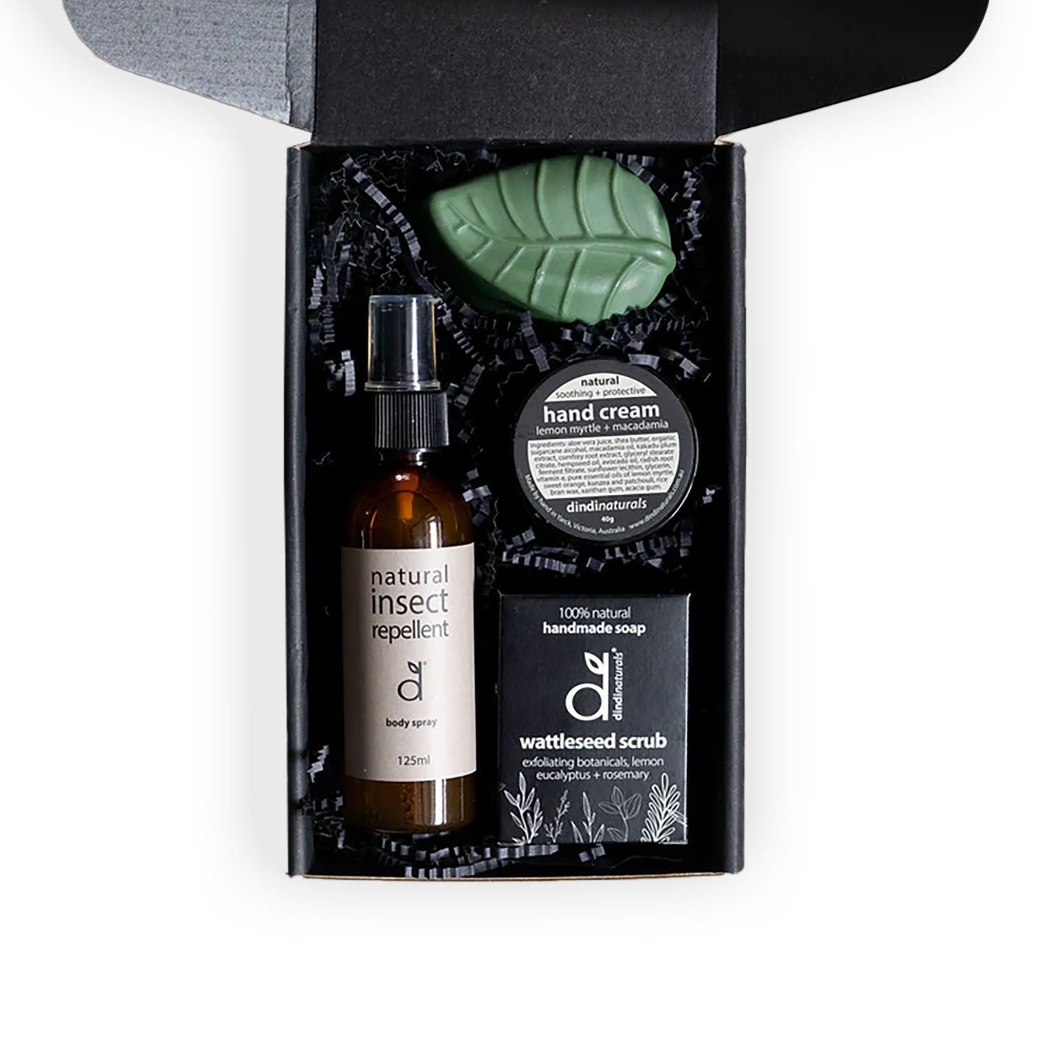 gardener gift box with scrub, insect repellant, moisturiser and soap