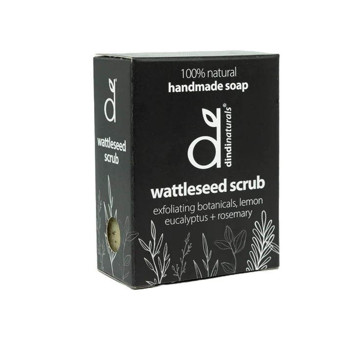 natural wattleseed scrub soap in paper box