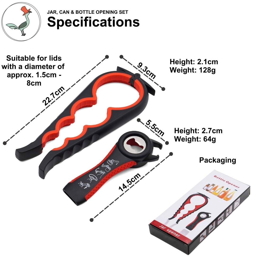 specifications of the jar, can and bottle opener set