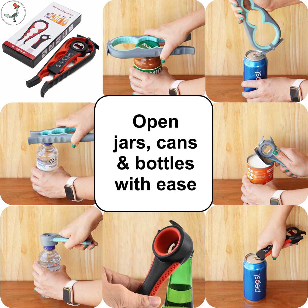 jar, can and bottle opener set with different use cases