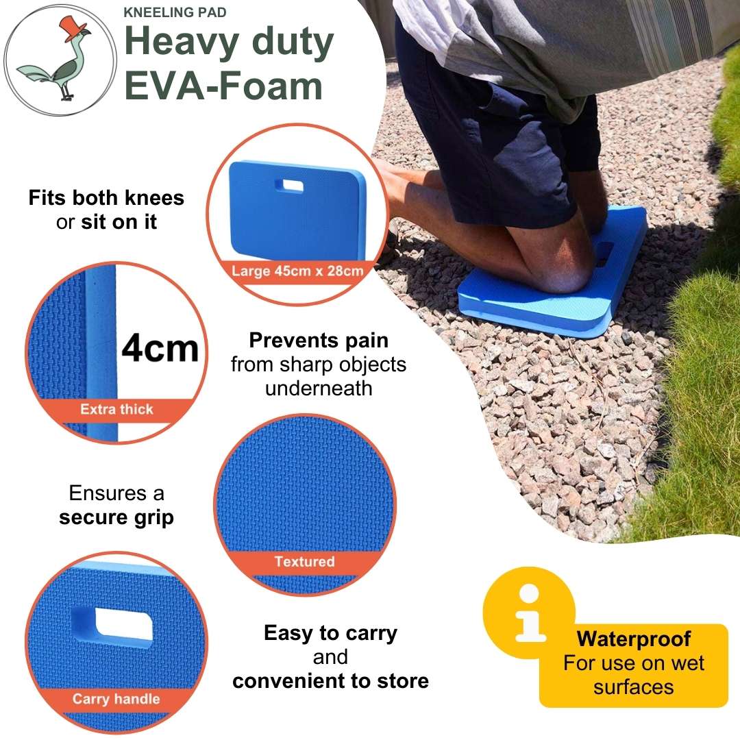 detailed view of the extra thick keeling pad with a man kneeling on it and doing some gardening