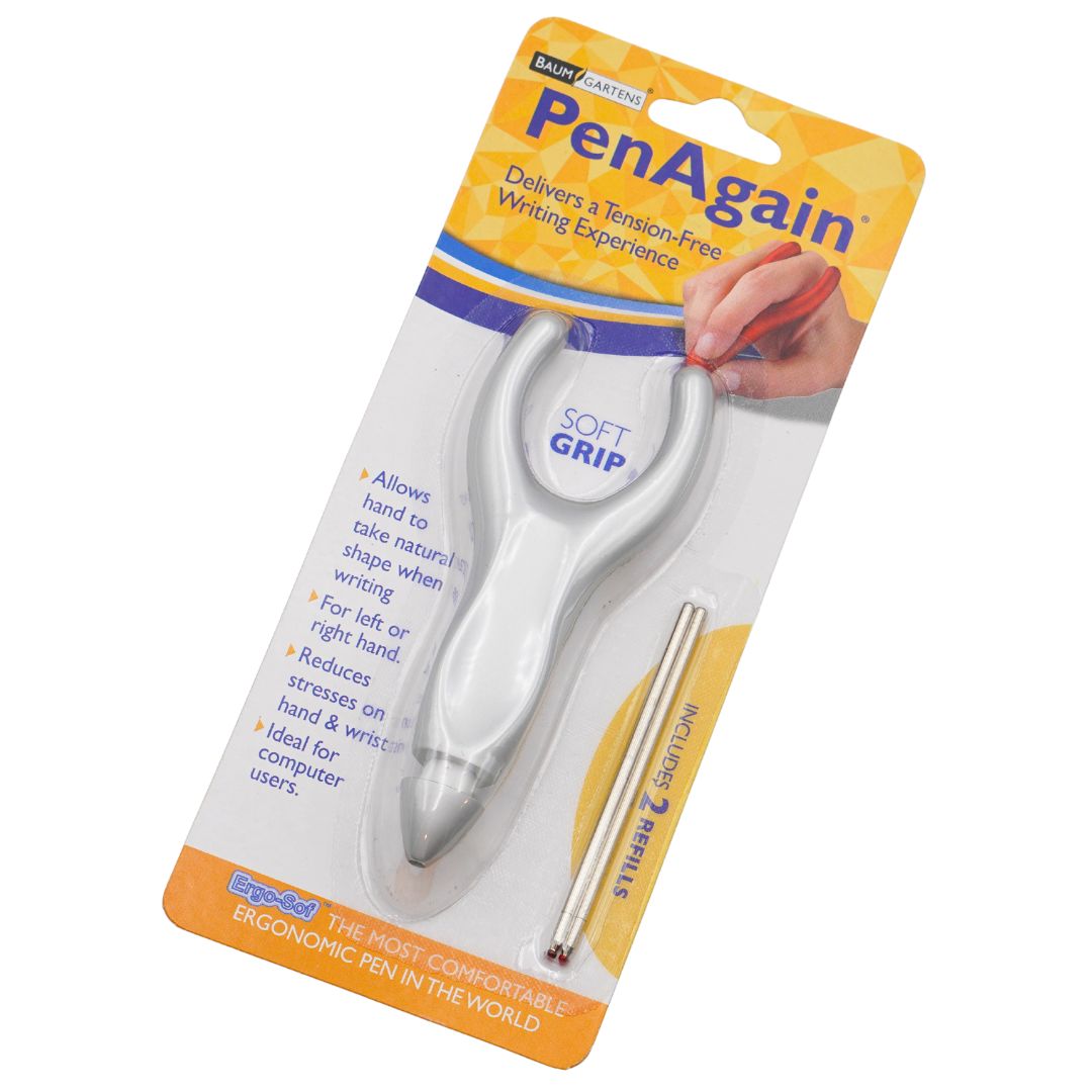 silver coloured pen for arthritic hands in packet