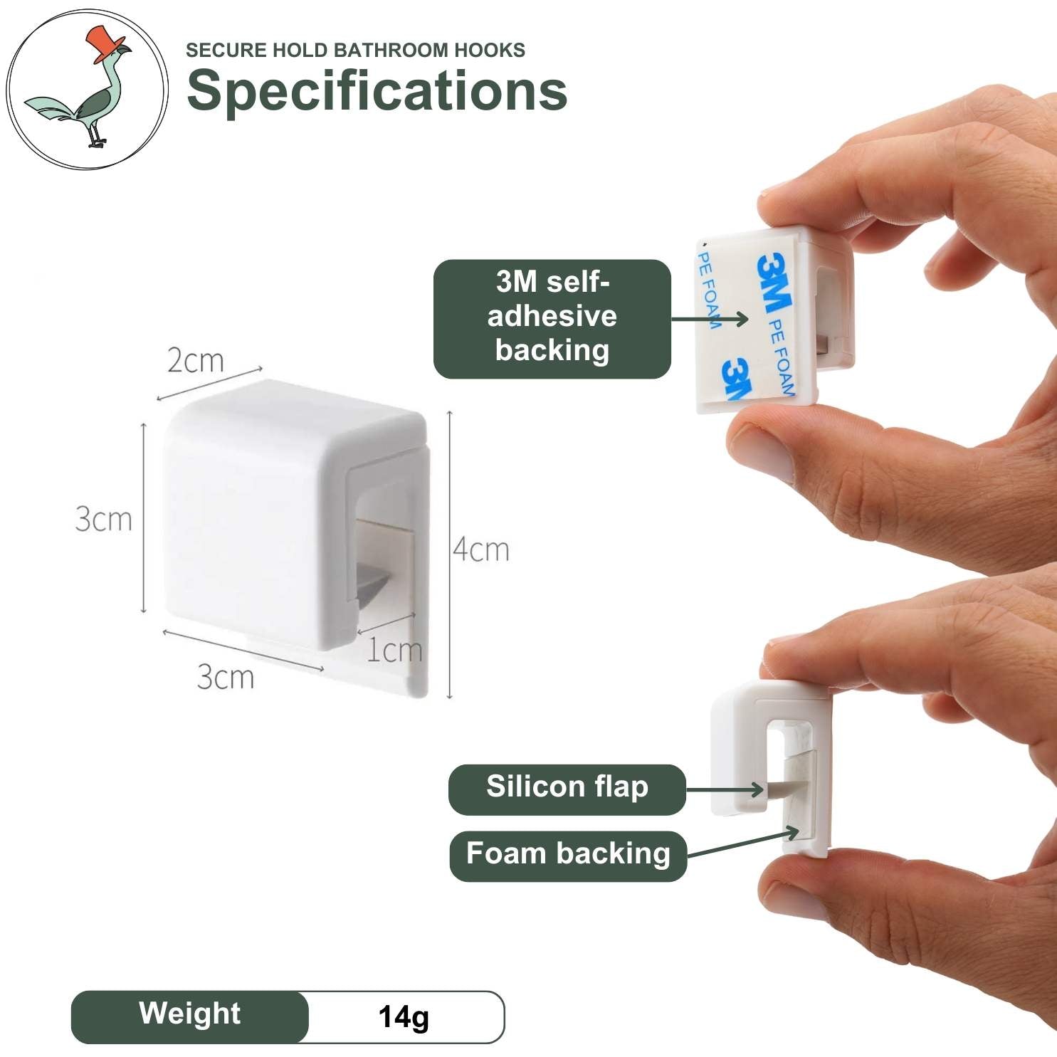 dimensions and specifications of the bathroom hooks