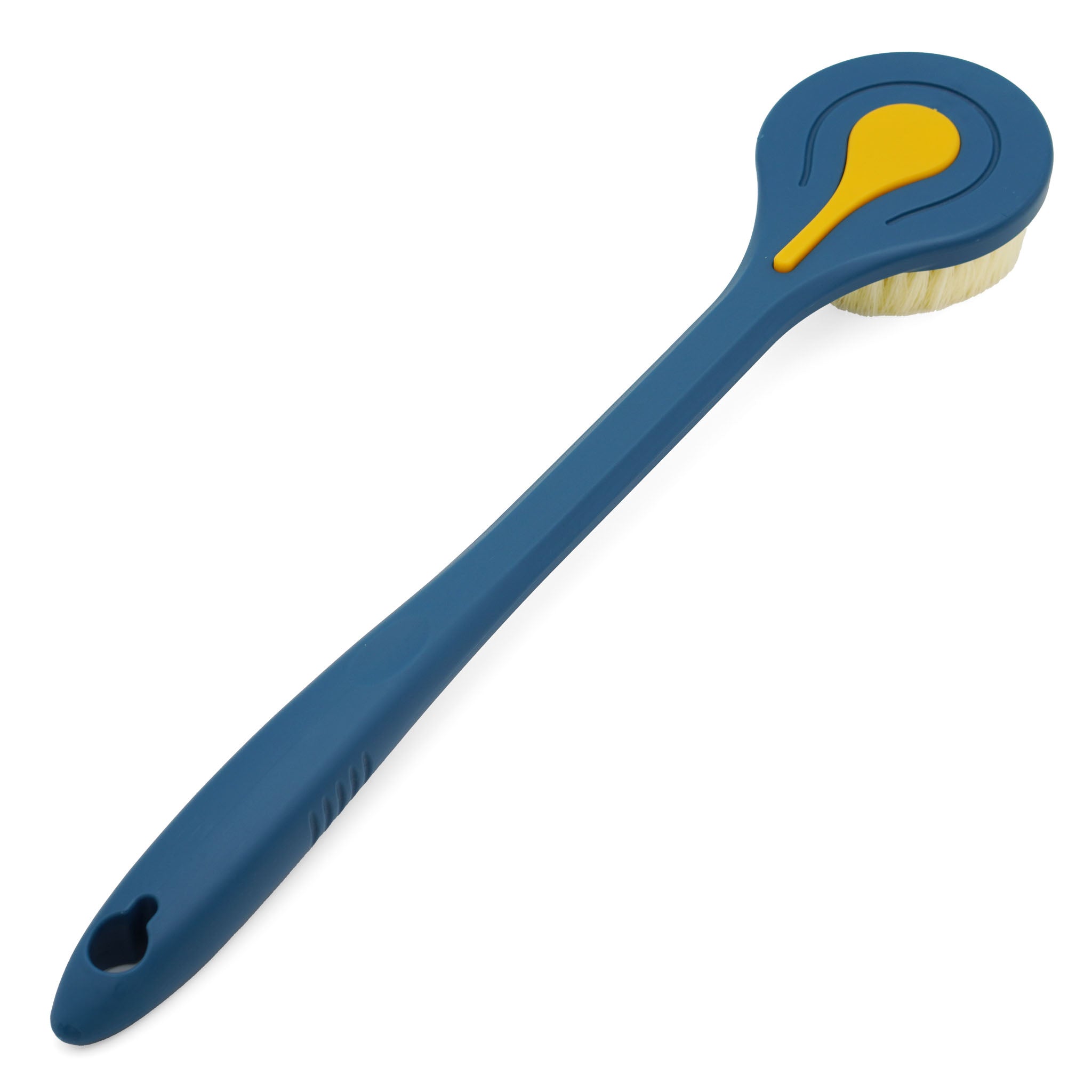long handled back scrubber in ocean colour