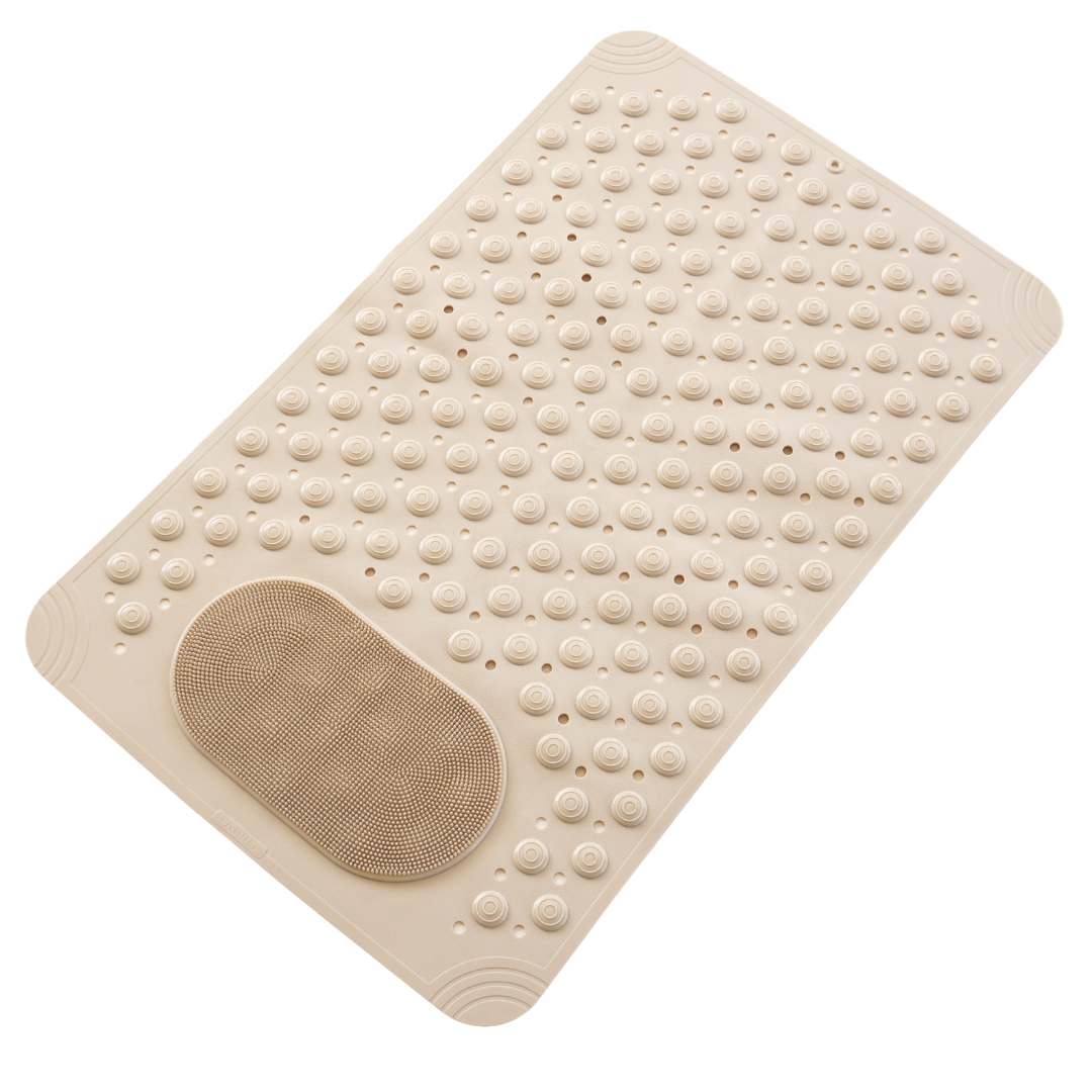 beige bath and shower mat
