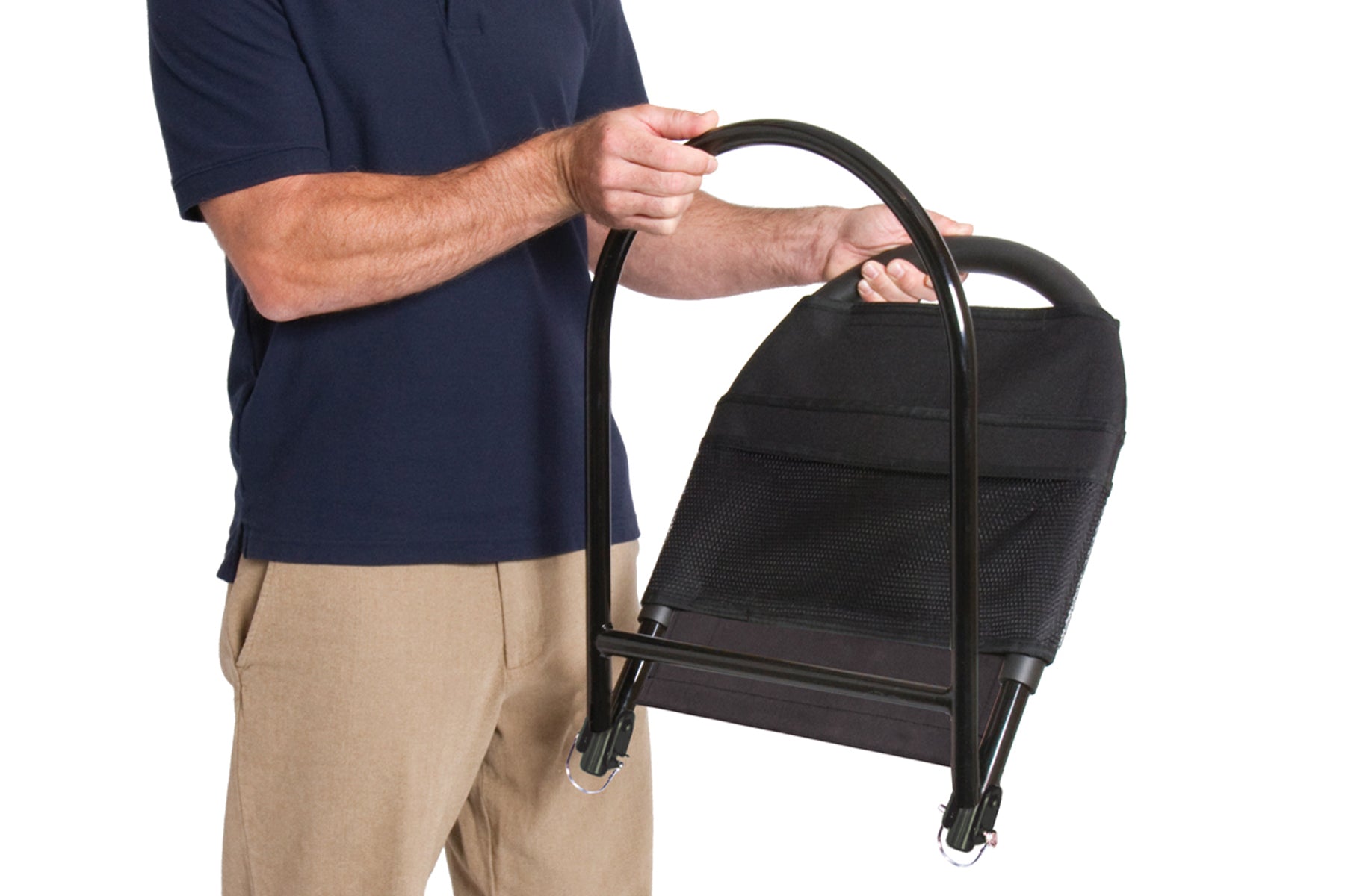 person folding bed rail into compact position