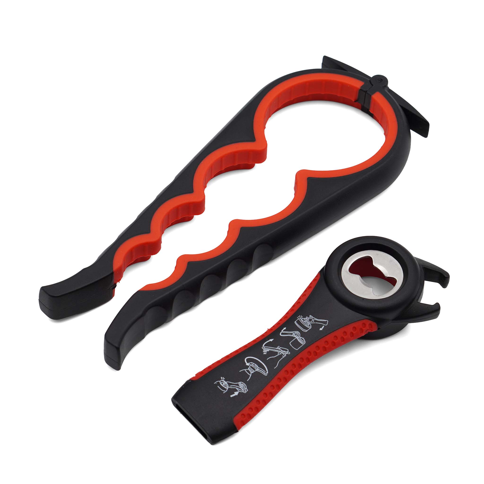 red bottle, jar and can opener