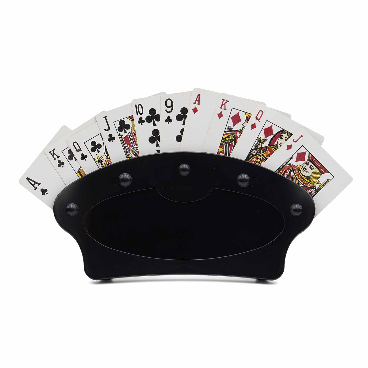 black playing card holder with cards front view