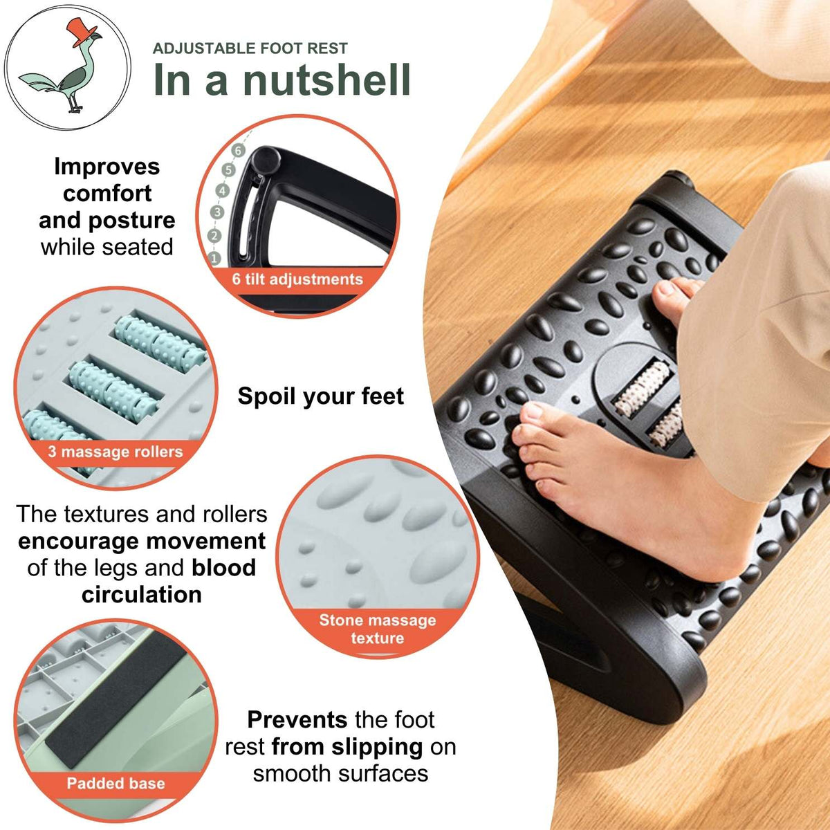 detailed view of the adjustable foot rest