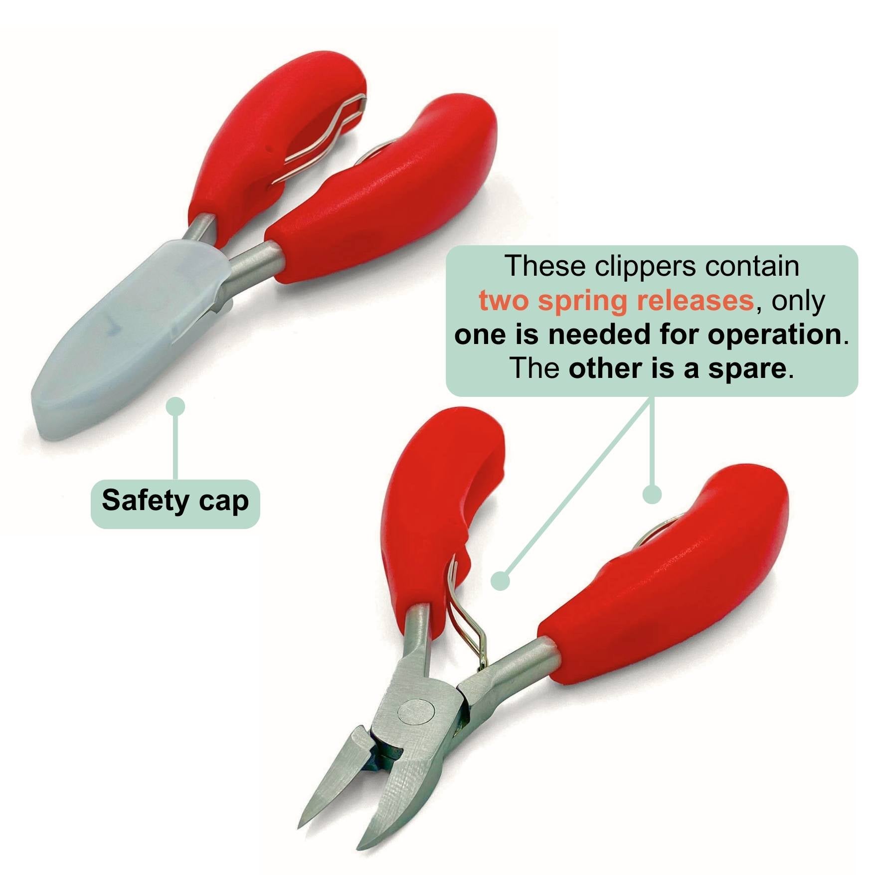 red thick handled nail clippers open