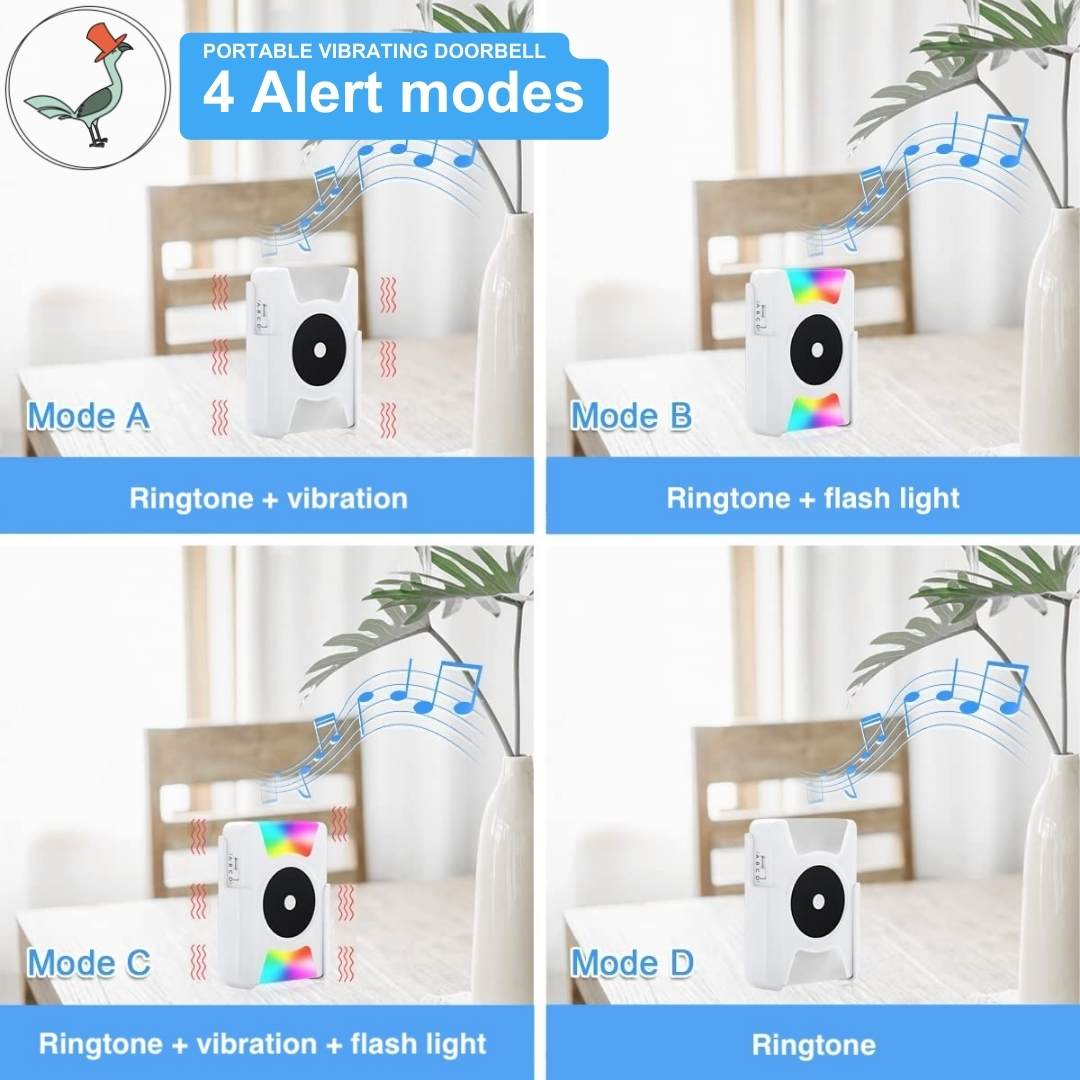 4 different alert modes of the portable vibrating doorbell