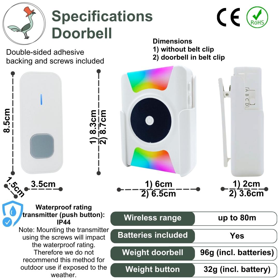 specifications of the portable vibrating doorbell