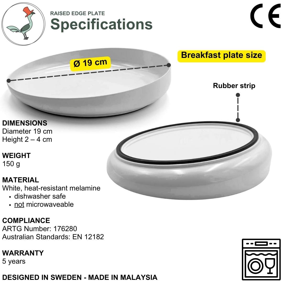raised edge plate with bumper bottom view with rubber grip and specifications