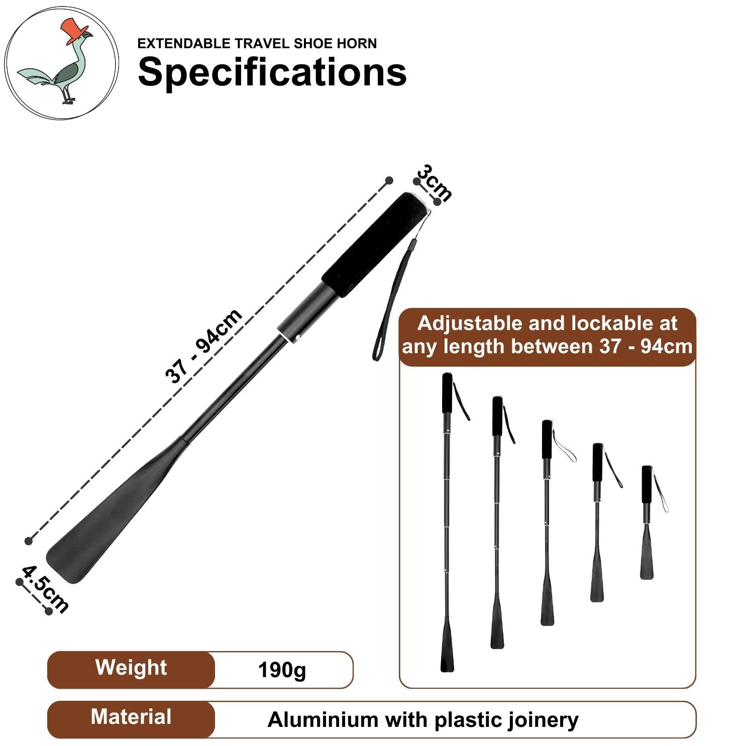 extendable shoe horn specifications