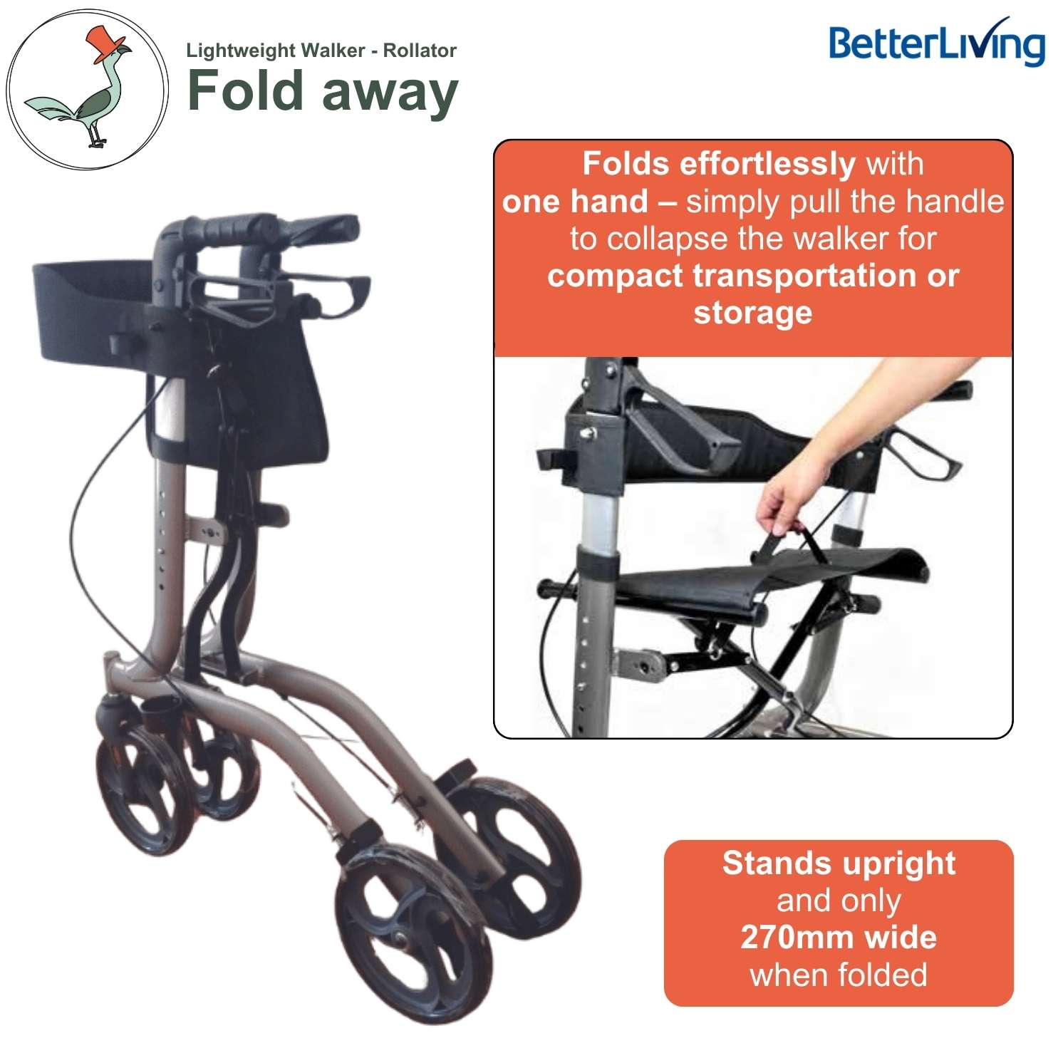 BetterLiving Euro Wheeled walker folded and folding mechanism