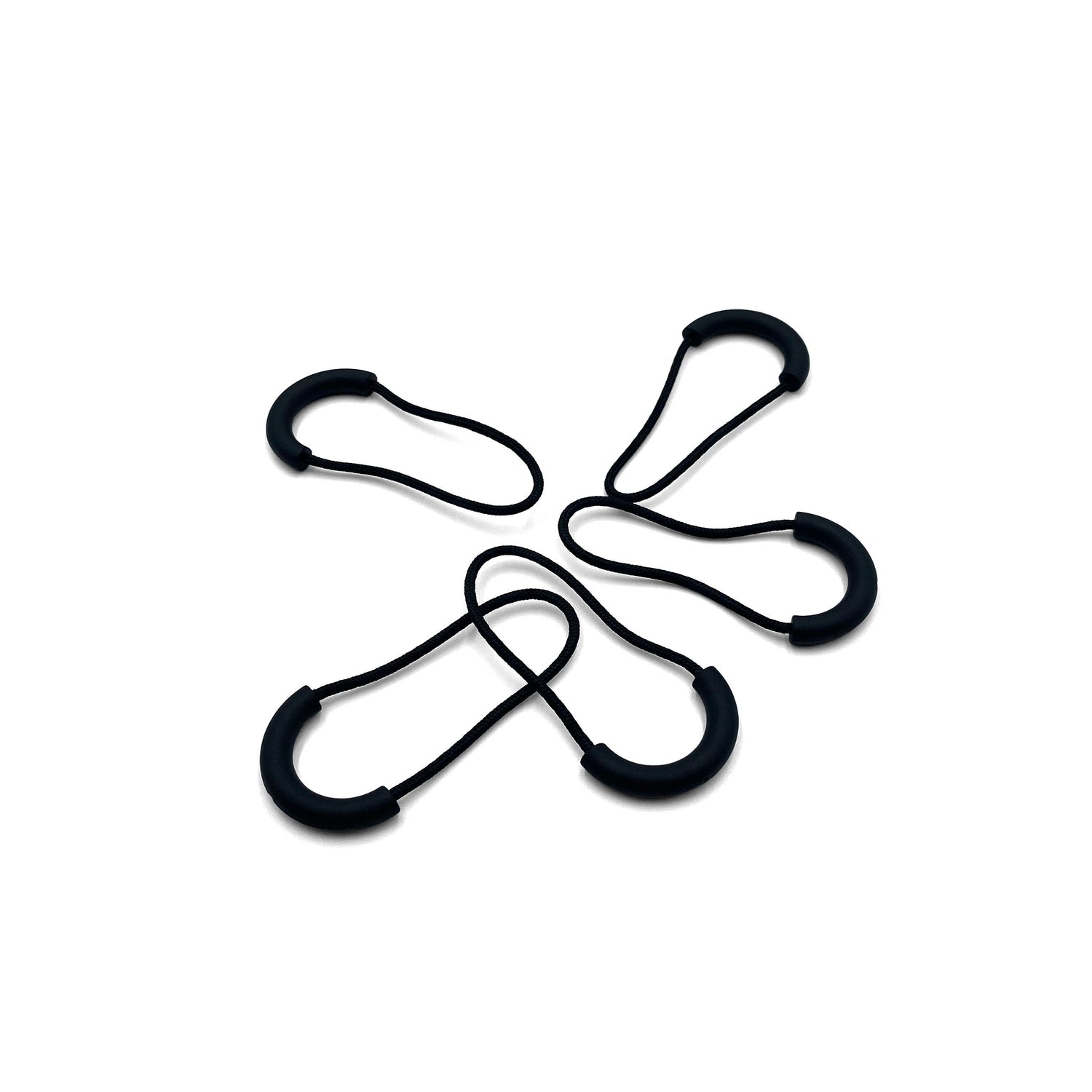five black zipper pulls