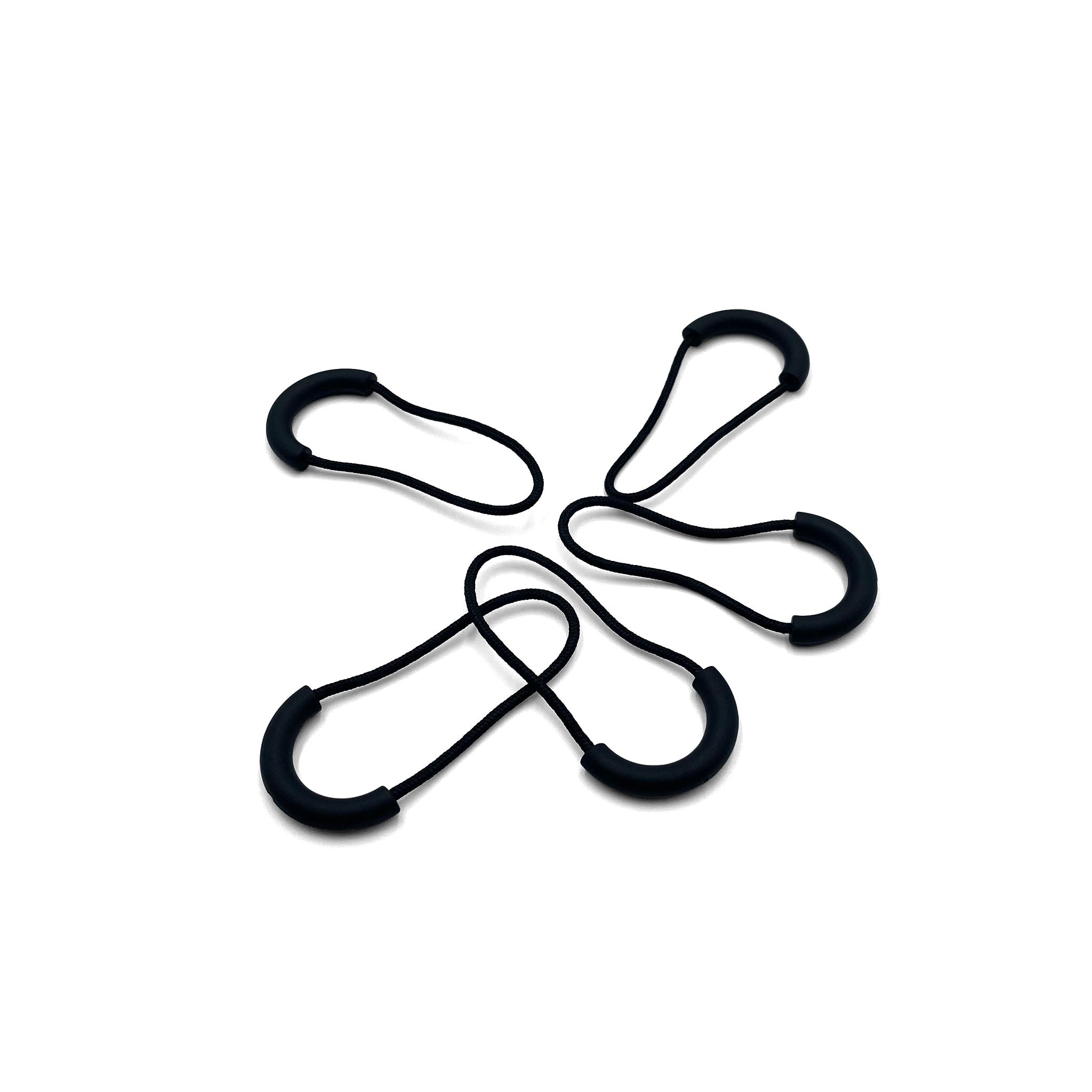five black zipper pulls