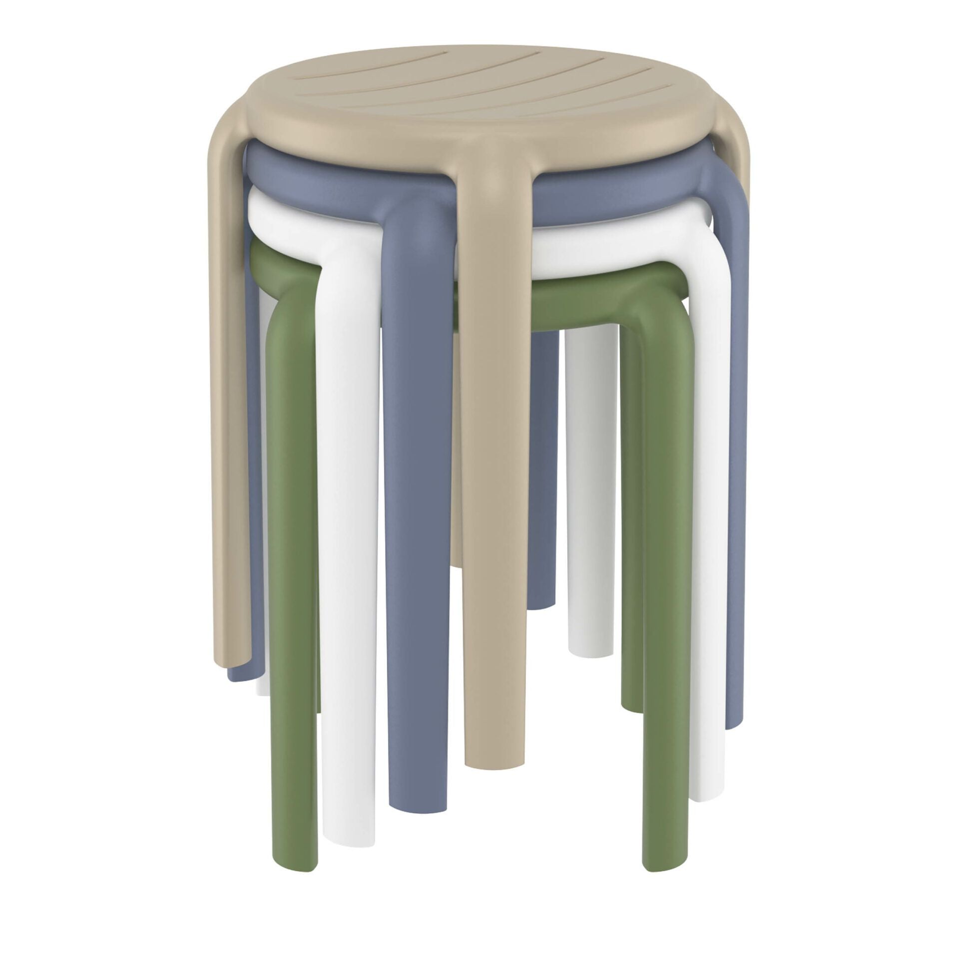 Stack of Shower Stool &quot;Toms&quot; in olive green, white, blue, taupe