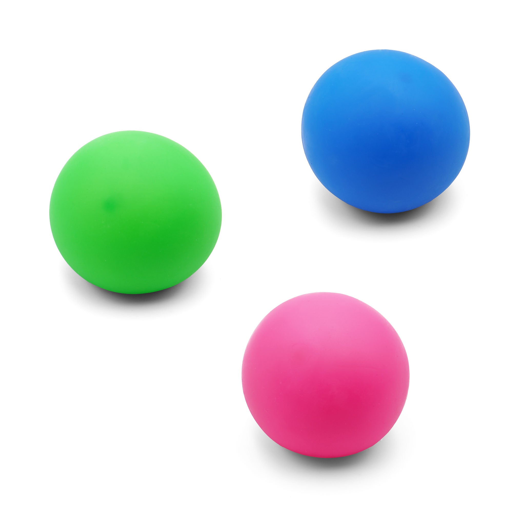 green, blue and pink sensory squishy balls next to each other