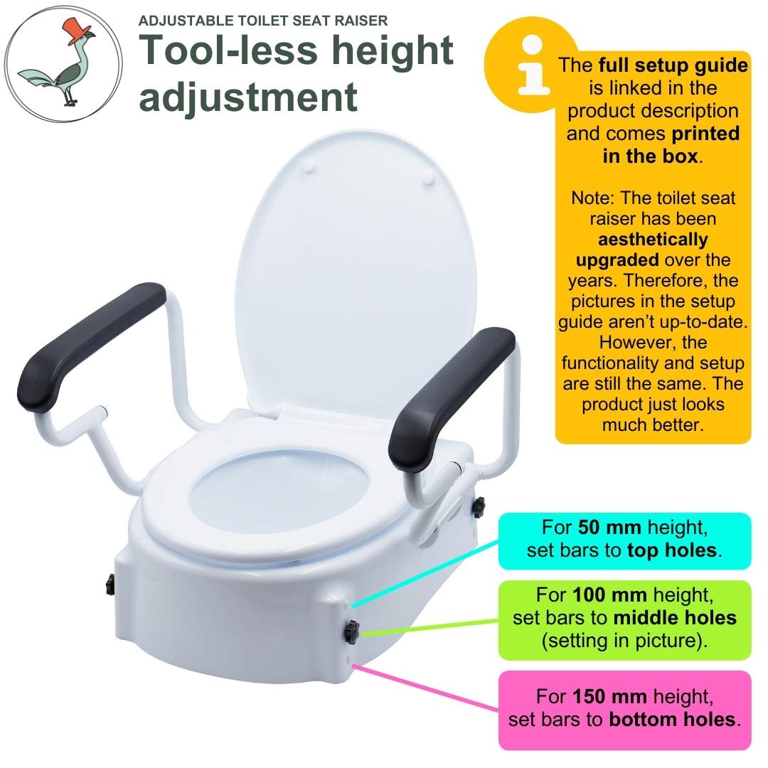 Adjustable toilet seat raiser with height adjustment options