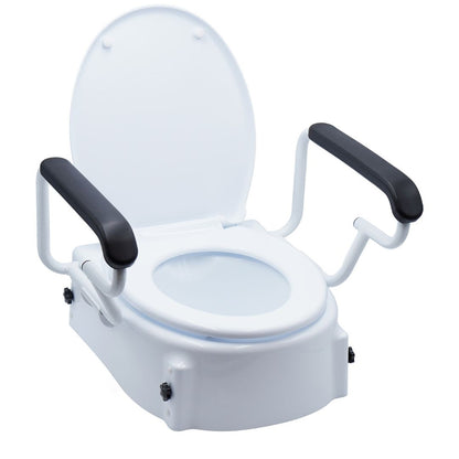 Toilet seat raiser front view with lid up