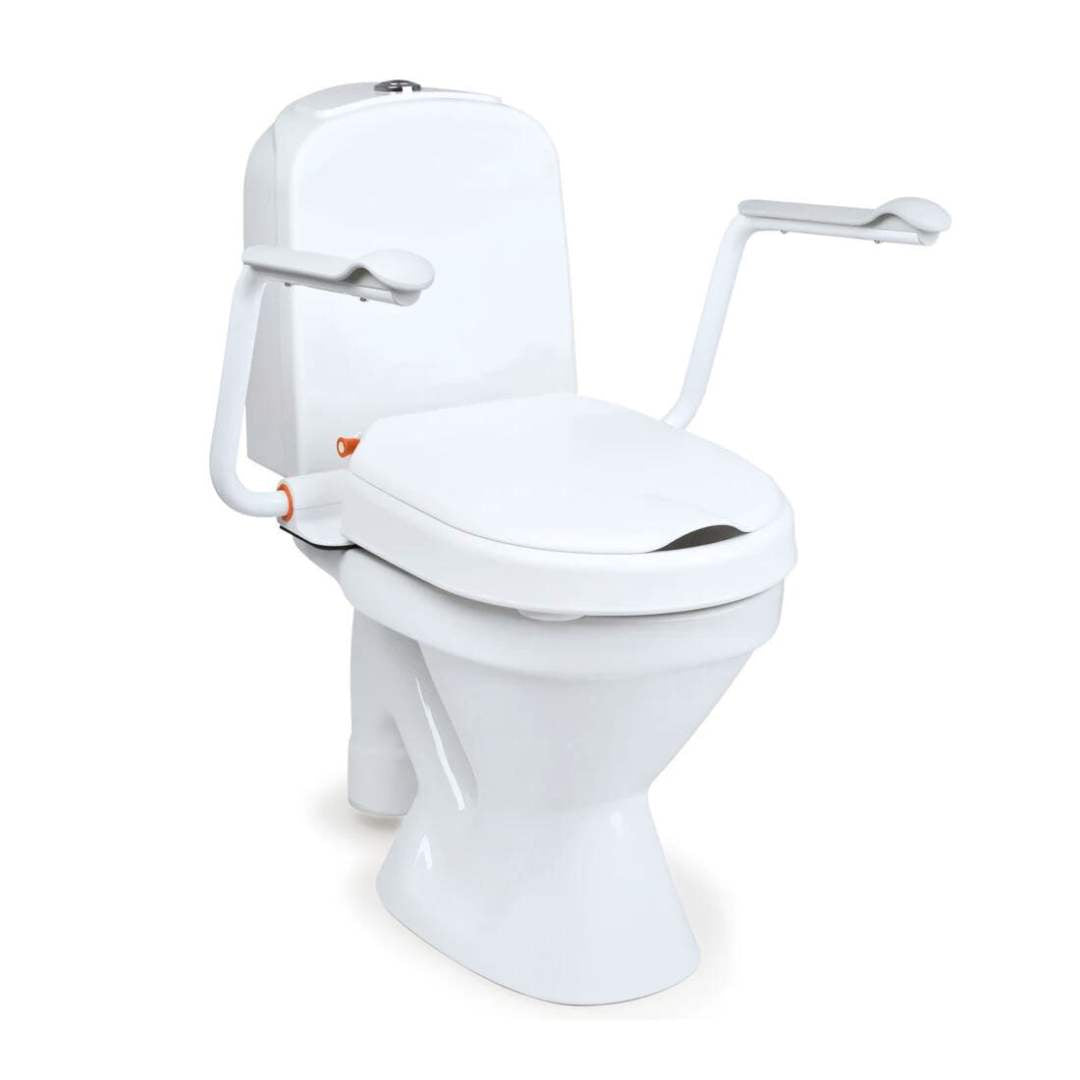 Etac Hi-Loo toilet seat raiser with armrests mounted on toilet