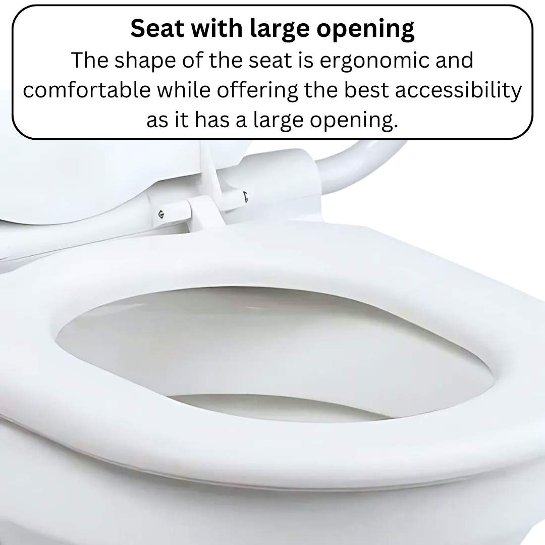 Etac supporter toilet seat with armrests close up view of the toilet seat opening