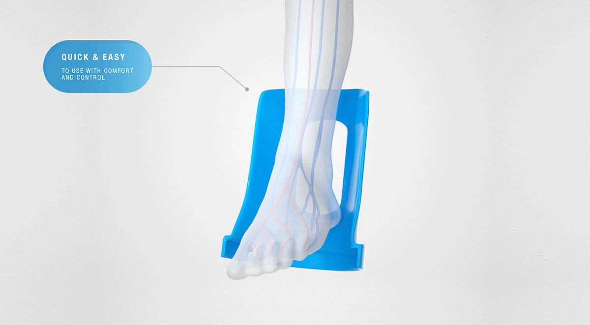 EzyAs compression stocking aid with foot diagram
