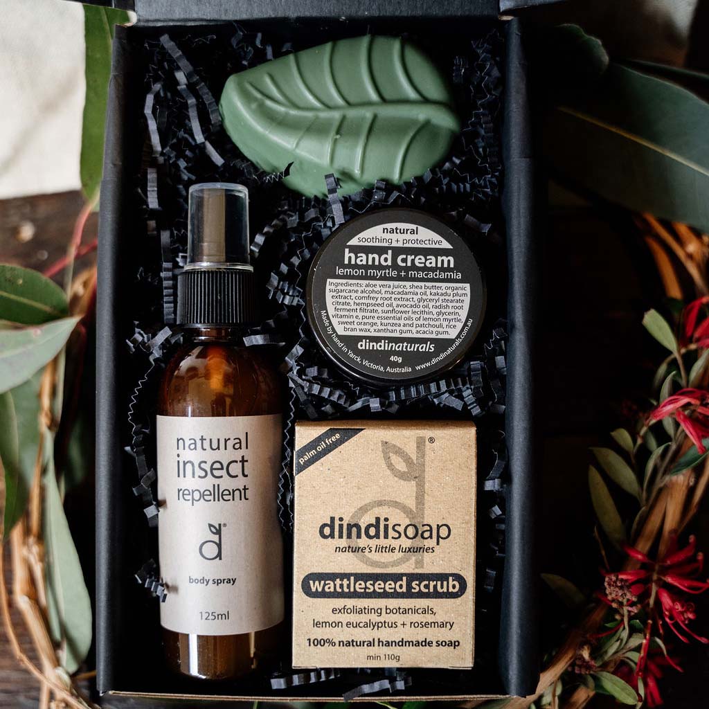 natural garden gift box surrounded with Australian dried leaves