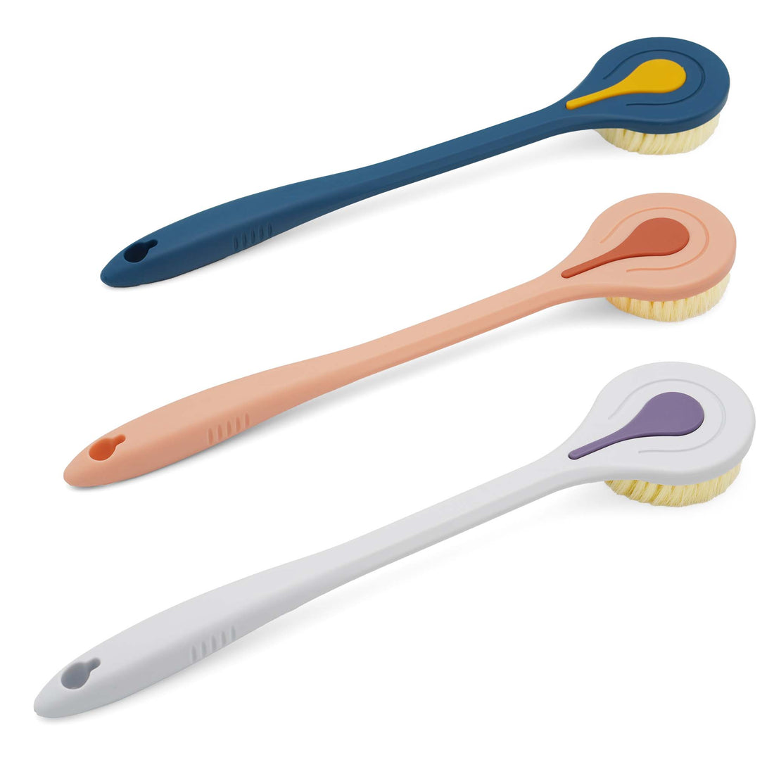 long handled back scrubbers in three colours