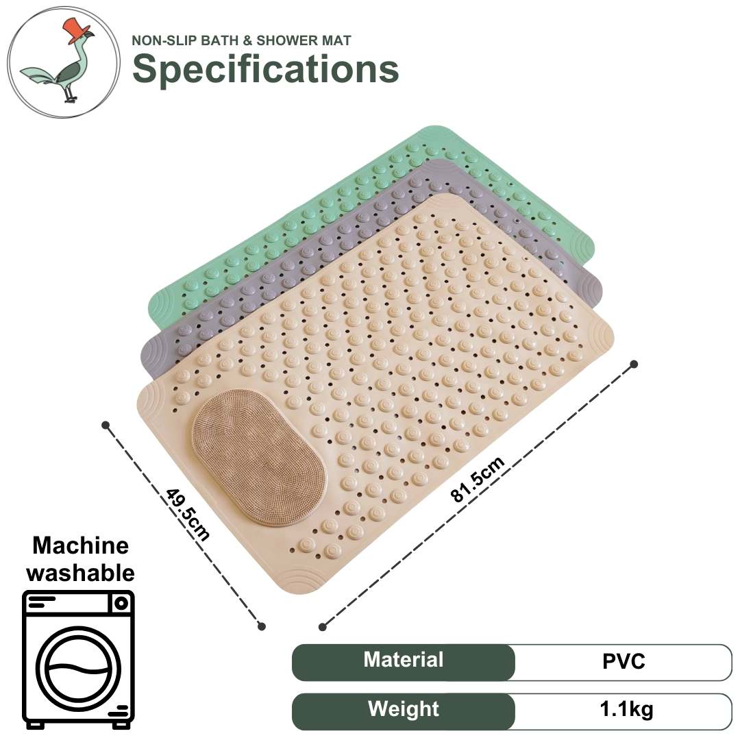 specifications of the non-slip bath mat and shower mat