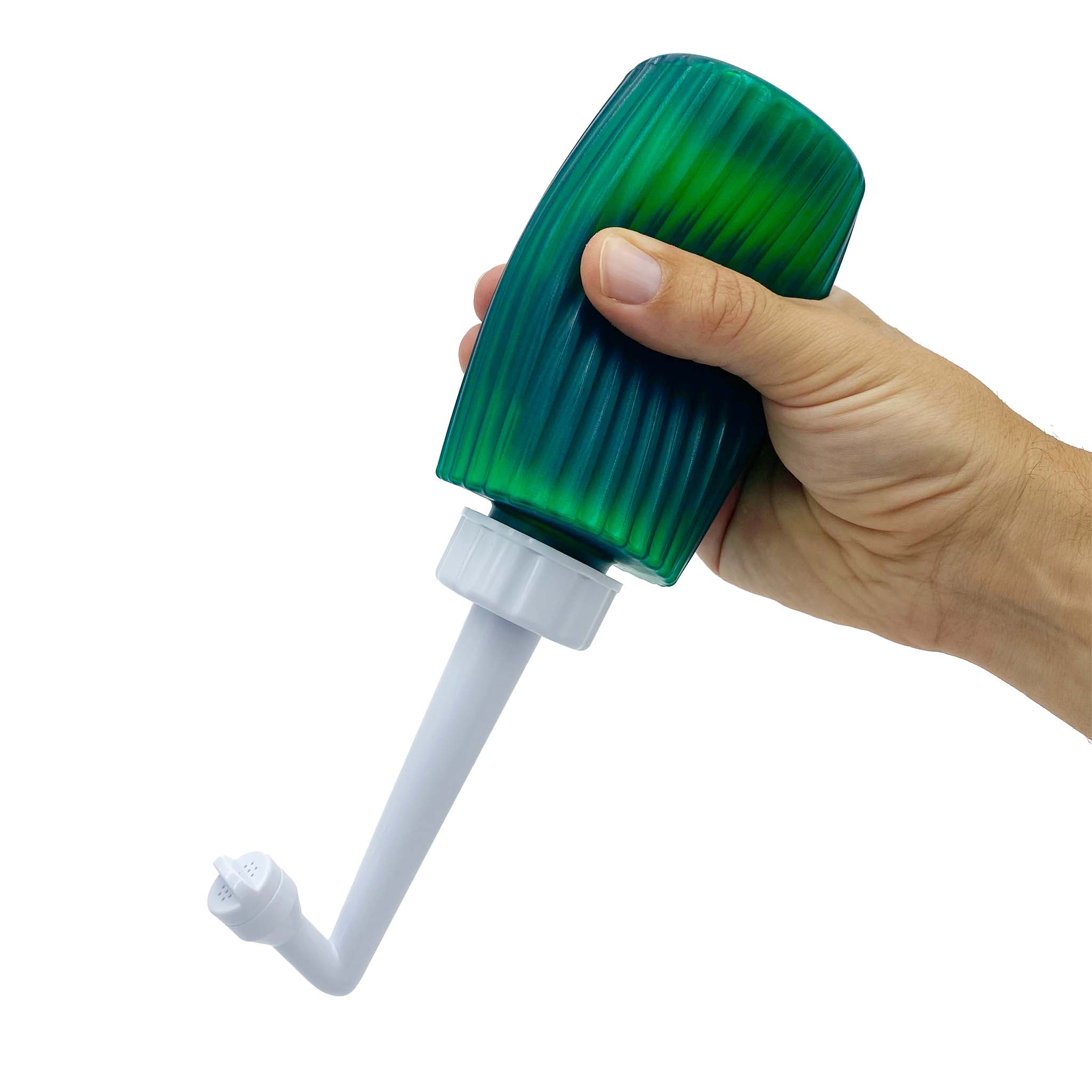 hand squeezing green portable bidet