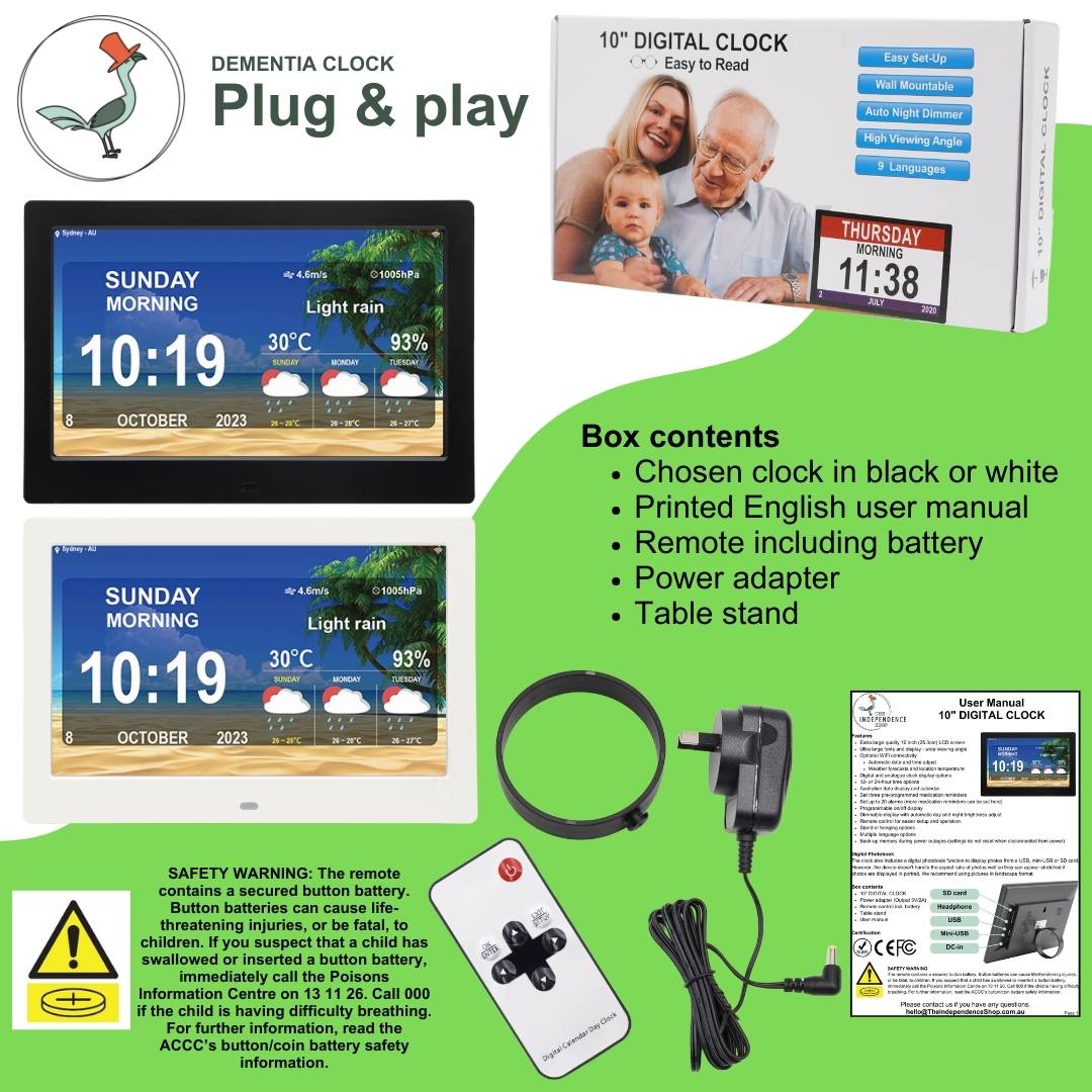 box contents of the dementia clock