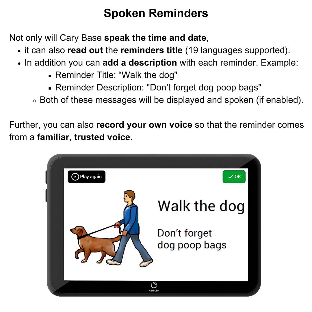 CARY Base Reminder clock spoken reminders