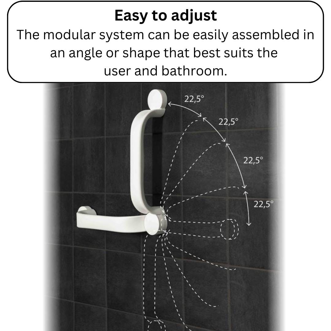 safety grab rail adhered to tiles with optional extension angles