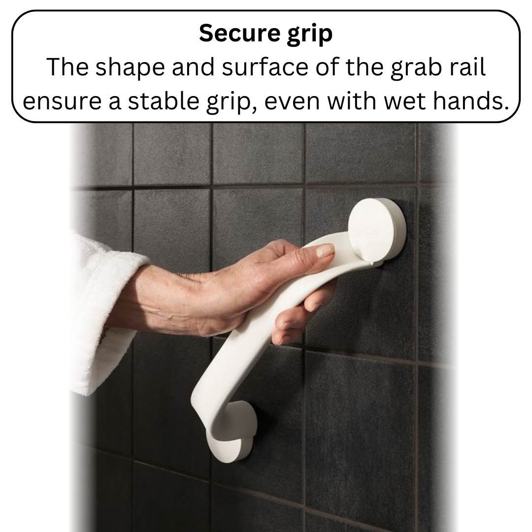 grab rail adhered to tiles with person using for support