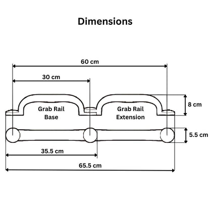 Etac grab rail and grab rail extension dimensions