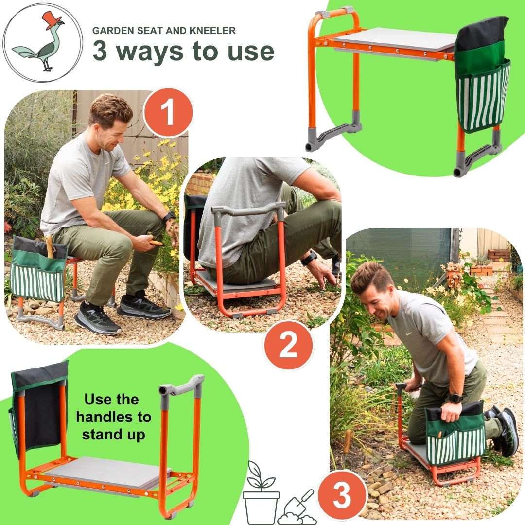 picture showing different use options of the garden seat and kneeler