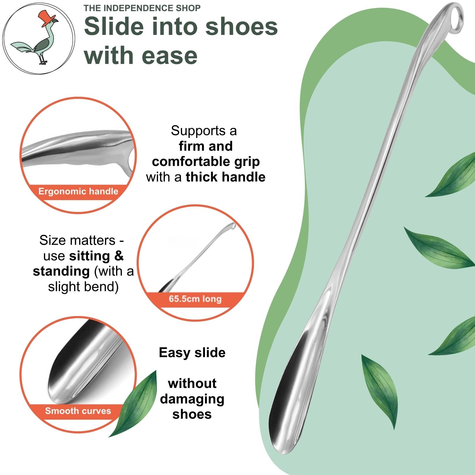 detailed view of the long metal shoe horn