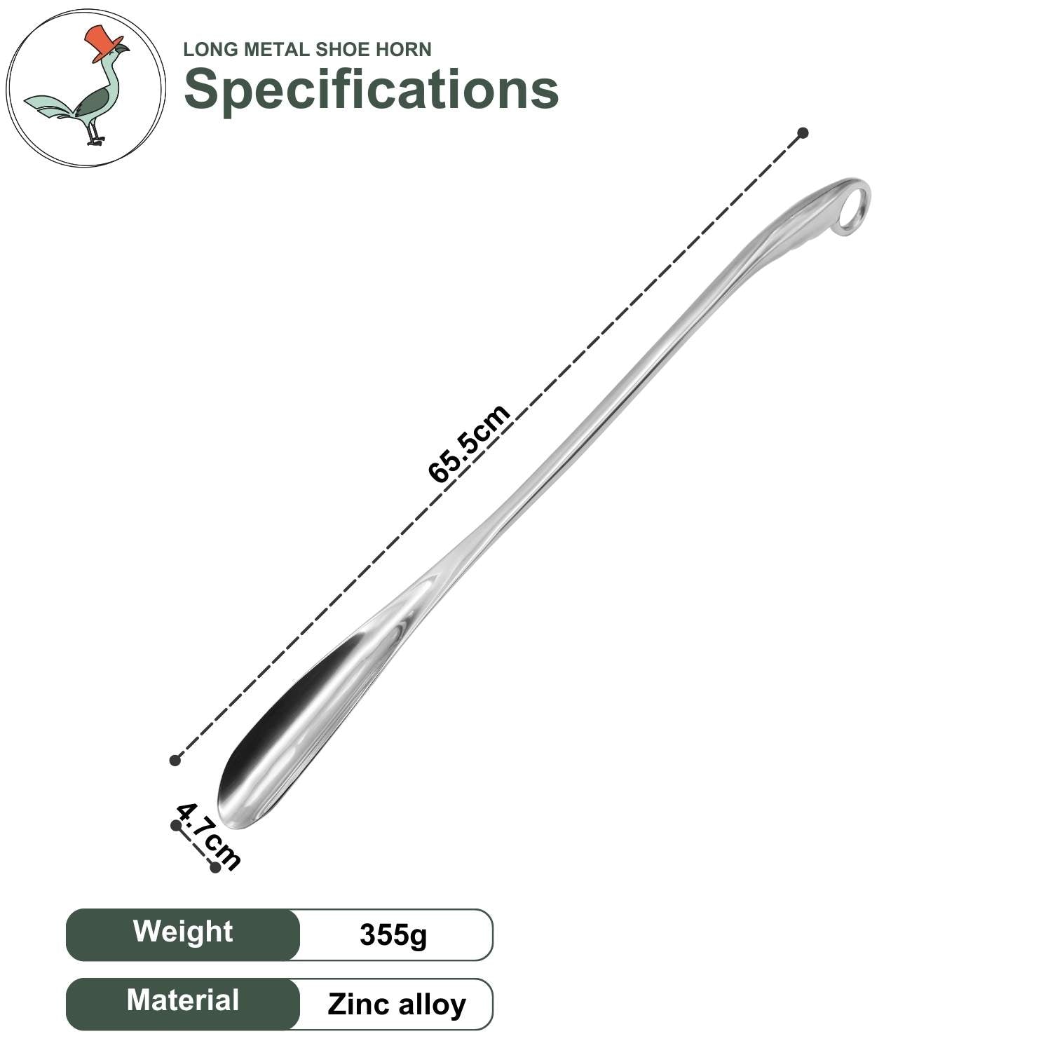 specifications of the long metal shoe horn