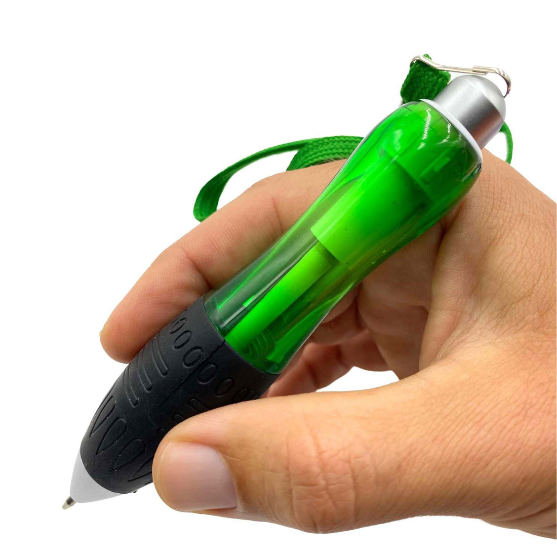 hand holding extra thick pen in green