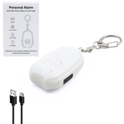 white mini personal SOS alarm key rings with torch box contents