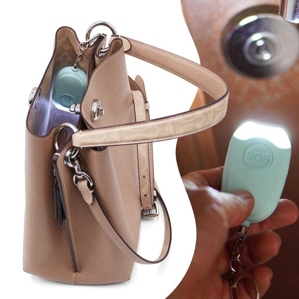 personal mini alarm and torch in handbag