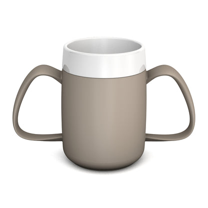 two handled plastic mug beaker with optional lid linen