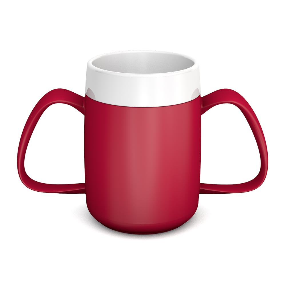 two handled plastic mug beaker with optional lid red