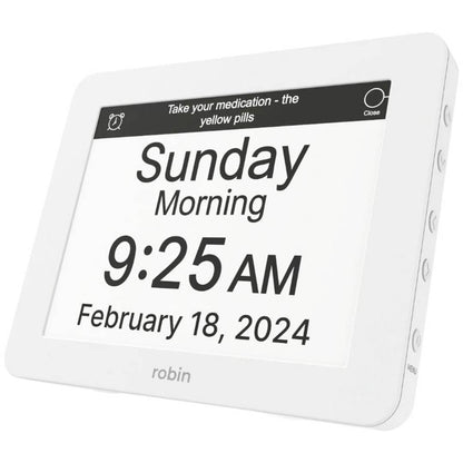 Robin Dementia Day Clock 12 inch in white